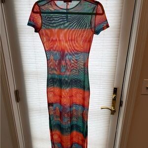 Miaou Multicolor Sheer Striped Midi Dress